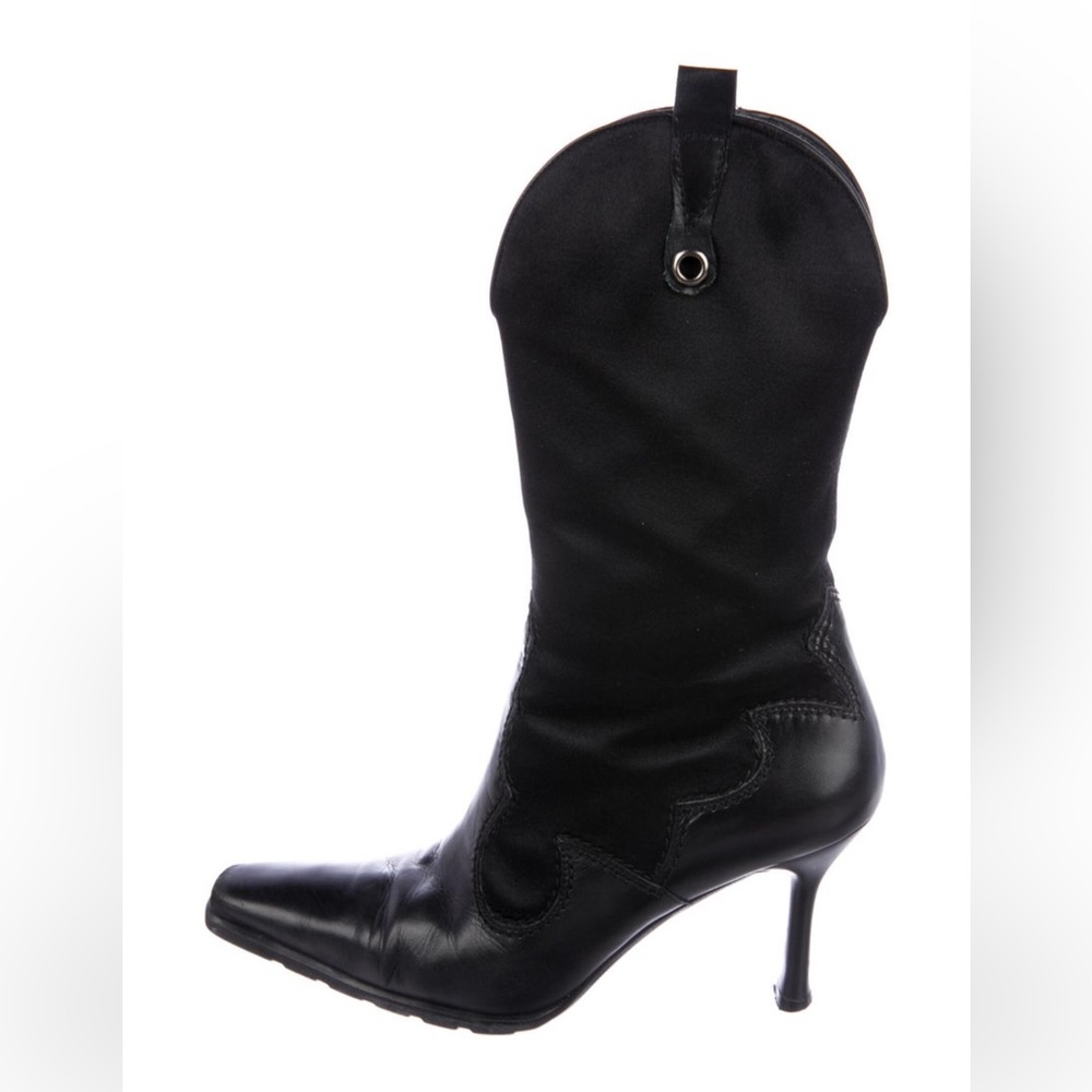 Stuart Weitzman Western Heeled Boots - silk with leather trim - size 7